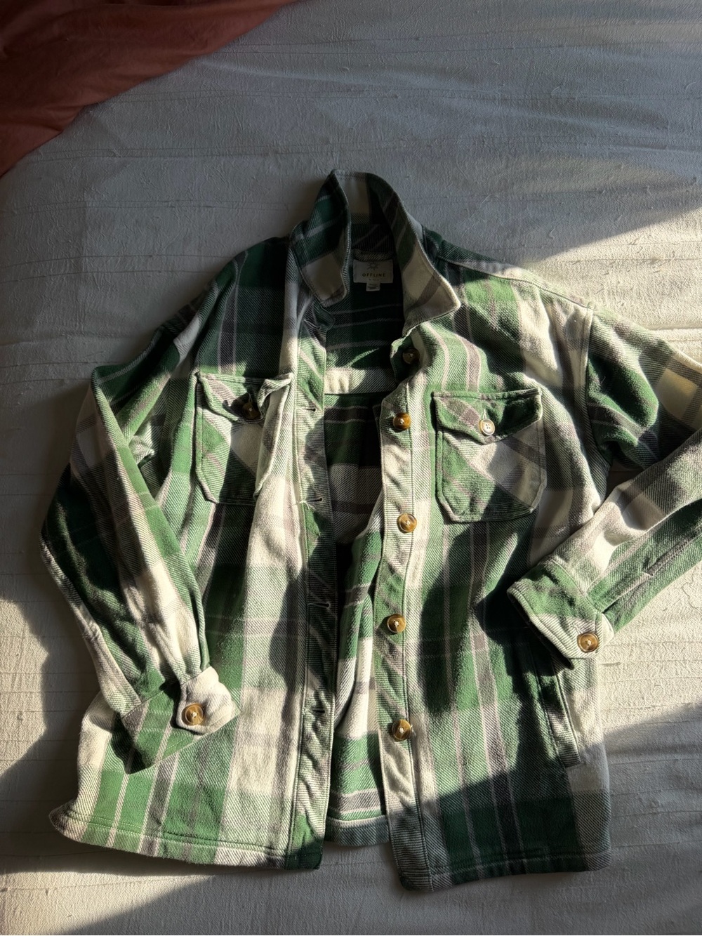 aerie Green Plaid Button-Down Shacket